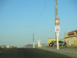 Another Historic U.S. 66 trailblazer appears along Main Street east at May Avenue in Barstow.