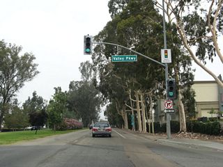 Eucalyptus trees were planted at the time the Centre City Parkway was constructed. This was a standard Caltrans landscaping feature of 1950s and 1960s-era expressways and freeways. Since Business Loop I-15 was formerly U.S. 395, plantings of eucalyptus trees along Centre City Parkway still remain, especially just north of Valley Parkway.