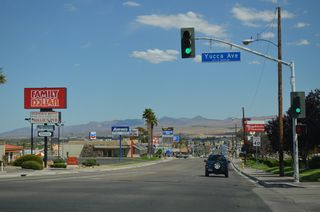 The commercialized intersection with Yucca Drive lies around around 2,200 feet above sea level. The ensuing stretch of Main Street to Interstate 15 lowers 80 feet.