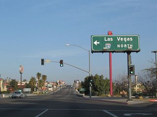 A loop ramp joins E Main Street with Interstate 15 north to Las Vegas, Nevada.