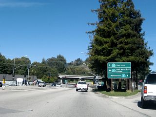 Traveling north on Ocean Street in the city of Santa Cruz (population 54,593 as of 2000 Census), California 17 begins at the intersection with Pryce Street and Plymouth Street. Turn right on the ramp to Plymouth Street northeast onto California 1 (Cabrillo Highway) south (east) to Capitola and Monterey. Continue straight ahead onto California 17 north to San Jose. Turn left to follow Ocean Street north to the on-ramp to California 1/Mission Street north (west) to Half Moon Bay.