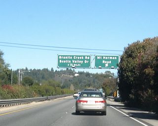 Northbound California 17 reaches Exit 3, California 17 Business (Mount Hermon Road) north into the city of Scotts Valley. The next exit along California 17 north is Exit 5, California 17 Business/Scotts Valley Drive south and Granite Creek Road.
