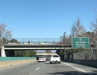 California 17 passes under the Main Street overpass, which leads east into downtown Los Gatos. The next exit is Exits 20A-B, California 9 (Saratoga Avenue).