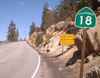 Eastbound/Northbound California 18 shield after the Big Bear Lake Dam and the western California 38 intersection.