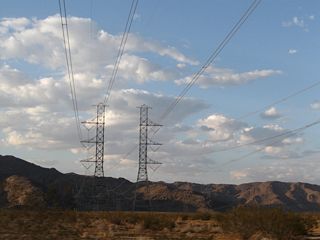 The 500kV power transmission lines owned by Southern California Edison have a phase shift that utilizes these tall towers.