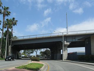 Appian Way north passes under Second Street in Long Beach.
