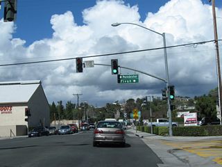 Northbound California 23 (Moorpark Avenue) meets Poindexter Avenue west  and First Street east.