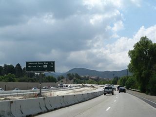 A final interchange sequence sign provides the distance to the final three exits along California 23 (Moorpark Freeway) south: Exit 13, Hillcrest Drive and Thousand Oaks Boulevard; Exit 12B, U.S. 101 (Ventura Freeway) north (west) to Oxnard and Ventura; and Exit 12A, U.S. 101 (Ventura Freeway) south (east) to Los Angeles and California 23 south to Malibu.