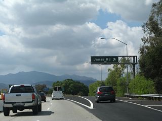 Southbound California 23 (Moorpark Freeway) reaches Exit 14, Janss Road.