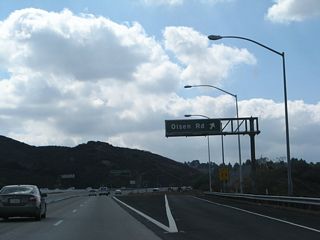 Southbound California 23 (Moorpark Freeway) reaches Exit 17, Olsen Road.