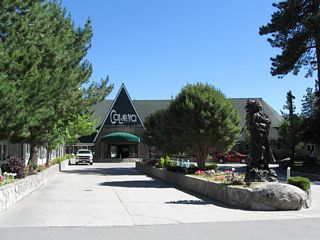 Ordinarily, we would not cover the interior of hotels, motels, or lodges, but in the case of the Cal Neva Lodge and Casino, a unique geographical phenomenon warrants our attention. The state line of California-Nevada passes directly through the dining room and swimming pool of the lodge, while the casino operation is safely a hundred or so feet west of the state line.