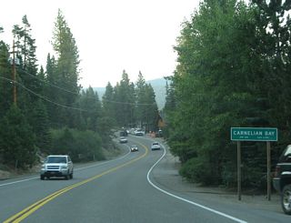 Soon thereafter, eastbound California 28 enters the unincorporated community of Carnelian Bay.