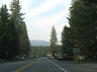 Eastbound California 28 approaches Center Street in Carnelian Bay.