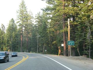 Eastbound California 28 approaches Sahara Drive west.