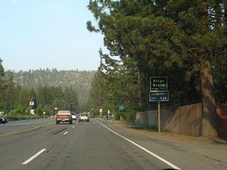 California 28 enters the unincorporated community of Kings Beach (population 4,037 as of the 2000 Census, elevation 6,250 feet).