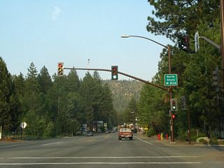 California 28 meets California 267 at this traffic signal. Turn left here to follow California 267 northwest to Truckee and Interstate 80 west to Sacramento and San Francisco. To Reno and Sparks, follow MSR 28 east to Nevada 431 north to U.S. 395 (Interstate 580) north.