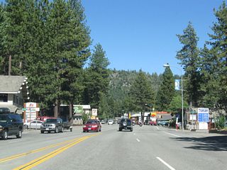 After the California 267 intersection, eastbound California 28 (North Tahoe Boulevard) continues east through Kings Beach.