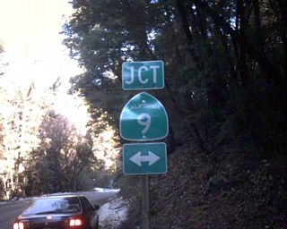 SR 35 (Skyline Boulevard) south ahead of SR 9 (Big Basin Way) at Saratoga Gap.