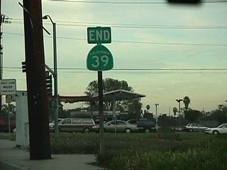 Northbound California 39 ends just beyond its junction with California 72 (Whittier Boulevard).
