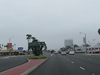 Shortly after the Heil Avenue intersection, California 39 south approaches Chrysler Drive. This road is located next to a Chrysler car dealership, hence the street name.