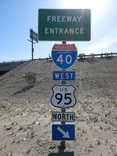 U.S. 95 overlaps with Interstate 40 for 11 miles north from Needles to west of Java.