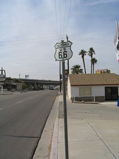 An old style U.S. 66 cutout appeared along Needles Highway between O and P Streets until 2011.
