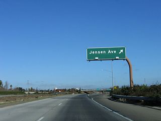 Northbound California 41 (Yosemite Freeway) meets Exit 125, Jensen Avenue. Use Jensen Avenue east to California 99 south.