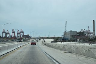 The Terminal Island Freeway remains elevated from the the Schuyler Heim Bridge through the half diamond interchange (Exit 4) with New Dock Street west to Pier S Avenue on Terminal Island.