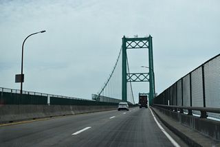 The Vincent Thomas Bridge spans Los Angeles Channel within the city of Los Angeles from Smith Island at San Pedro east onto Terminal Island.
