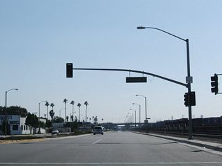 Southbound SR 47 (Alameda Street) intersects Dominguez Street east at the Dominguez neighborhood.