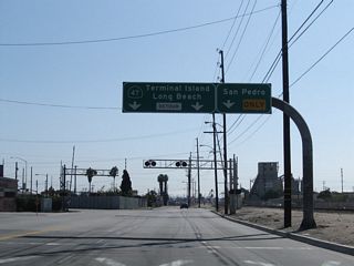 SR 47 shifts southeast onto Henry Ford Avenue from Alameda Street. Alameda Street continues southwest and becomes Harry Bridges Boulevard west to Interstate 110. Henry Ford Avenue was meant to be a temporary alignment for SR 47 until the Port Access Expressway segment is built.