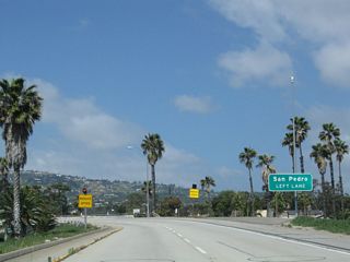 Gaffey Street extends south from the end of SR 47 and Interstate 110 through San Pedro to Point Fermin Park along the Pacific Ocean.