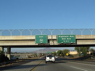 The first exit along California 54 (Filipino-American Highway) east is Exit 1, Highland Avenue north to National City and Fourth Avenue south to Chula Vista. California 54 more or less follows the city limits between National City and Chula Vista between Interstate 5 and Interstate 805. National City is home to 54,260 people according to the 2000 Census and consists of 9.2 square miles.