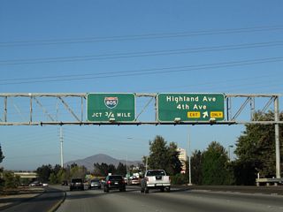 Eastbound California 54 (Filipino-American Highway) reaches Exit 1, Highland Avenue north to National City and Fourth Avenue south to Chula Vista.