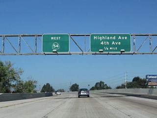 The next exit along California 54 west is Exit 1D, Highland Avenue north to National City and Fourth Avenue south to Chula Vista.