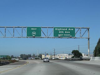 California 54 west approaches Exit 1D, Highland Avenue north to National City and Fourth Avenue south to Chula Vista.