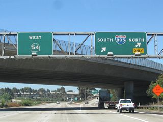 Westbound California 54 reaches Exit 2, Interstate 805 (Jacob Dekema [Inland] Freeway). California 54 proceeds west for the final distance through National City to meet Interstate 5 near the bayshore.