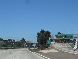 Once on the transition ramp to Exit 2, Interstate 805, the left two lanes connect to Interstate 805 south, while the right lane connects to Interstate 805 north.