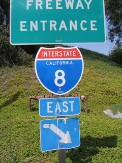 The freeway entrance ramp for Interstate 8 east leads to Alpine and El Centro.