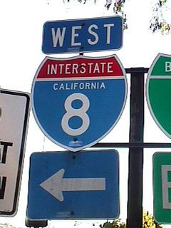 A previous end shield for SR 54 at 2nd Street and I-8 was subsequently replaced with a Interstate 54 Business Route shield. The trailblazer for I-8 was retained from that assembly.