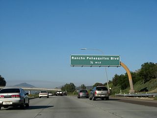 Eastbound California 56 approaches Exit 8, Rancho Penasquitos Boulevard.