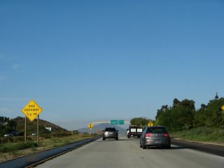 An end freeway sign is posted on California 56 east prior to Exit 9, Interstate 15 (Escondido Freeway).