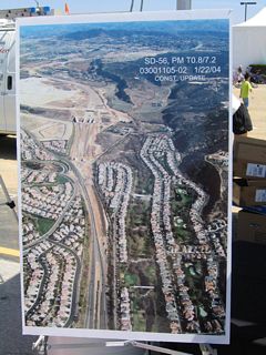 An information kiosk provided aerials showing the SR 56 corridor under construction prior to the completion of the freeway.