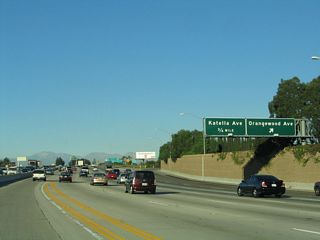 Northbound California 57 (Orange Freeway) reaches Exit 1B, Orangewood Avenue; the next exit is Exit 2, Katella Avenue.