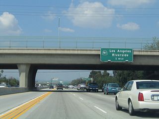 The next exit along northbound California 57 (Orange Freeway) is Exits 5A-B, California 91 (Riverside Freeway), one mile.