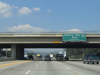 The next exit along northbound California 57 is Exit 9, California 90 (Imperial Highway). California 90 leads southeast from here, partially as a freeway through Yorba Linda (the Richard M. Nixon Freeway), to culminate its journey at California 91. California 90 also heads west as far as California 39 in La Habra.