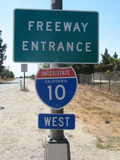 Interstate 10 heads northwest from the entrance ramp at 6th Street and Veile Avenues to Yucaipa and Redlands.