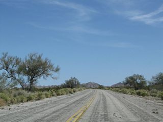 Continuing east from Box Canyon Road, old U.S. 60-70 (Pinto Road) is a bit wider since this segment was expanded in 1941.
