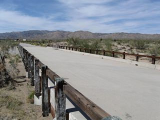 Like other bridges along Pinto Road west from Chiriaco Summit, the span beyond Box Canyon Road was built in 1941.