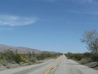 Turning northeast, Box Canyon Road beelines toward Chiriaco Summit and Interstate 10.